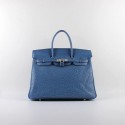 2015 Hermes new models ostrich pattern 6089 dark blue silver chain JH01862pT90