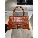 Balenciaga HOURGLASS SMALL TOP HANDLE BAG crocodile embossed calfskin B108895E brown JH09395Jy64