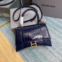 Balenciaga HOURGLASS SMALL TOP HANDLE BAG crocodile embossed calfskin B108895E dark blue JH09397Qt35