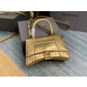 Balenciaga HOURGLASS SMALL TOP HANDLE BAG crocodile embossed calfskin B108895E gold JH09392YK70