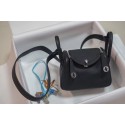 Best Hermes mini Lindy Togo Leather Bag LD19 black&Silver-Tone Metal JH01234aU87