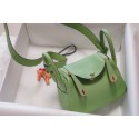 Best Hermes mini Lindy Togo Leather Bag LD19 green&gold-Tone Metal JH01227zE83