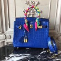 Best Hermes Upgraded version Birkin BK25 Tote Bag Croco Leather H8096 blue JH01554DB16