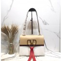 Best Quality Valentino Garavani VRING Small leather shoulder bag 00843 Apricot&white JH09690gQ55