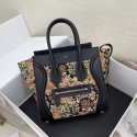 CELINE MICRO LUGGAGE BAG IN FLORAL JACQUARD AND CALFSKIN 167793 BLACK JH05803gK59