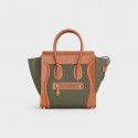 CELINE MICRO LUGGAGE HANDBAG IN TEXTILE AND CALFSKIN 167793 TAN&Khaki JH05802ck22