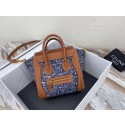 CELINE NANO LUGGAGE BAG IN FLORAL JACQUARD AND CALFSKIN 189242 TAN&BLUE JH05797JB76