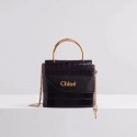 Chloe Original Crocodile skin Leather Top Handle Small Bag 3S030 black JH08844Fl77