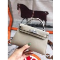 Copy Best Hermes original mini Kelly chevre mysore K19CM light grey&silver Metal JH01265Xd42