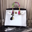 Copy Hermes Birkin Tote Bag Croco Leather BK35 black&white JH01467nY30