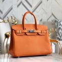 Copy Hermes original Epsom Leather HB35O orange&silver Metal JH01257Xq19