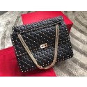 Copy High Quality VALENTINO Spike quilted leather large shoulder bag 0027 black JH09861xG96