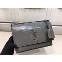 Copy SAINT LAURENT Monogram Sunset medium crocodile-embossed leather cross-body bag 00931 Grey JH08325rY88