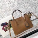 Designer Fake prada medium saffiano lux tote original leather bag bn2755 tan&gray JH05619TP23