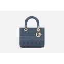 DIOR MEDIUM LADY D-LITE BAG Dark Denim Blue Cannage Embroidery M0565OREY JH06931mT16