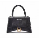 Fake 1:1 Balenciaga Hourglass Small Top Handle Bag crocodile embossed calfskin B108891E black JH09418Av26