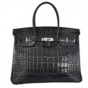 Fake 1:1 Hermes Birkin 35CM Tote Bags Crocodile Togo Leather Black Silver JH01363qF80