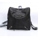 Fake AAAAA Balenciaga Backpack Black Litchi Leather 68335 Silver JH09465oE28