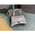 Fake Balenciaga HOURGLASS SMALL TOP HANDLE BAG crocodile embossed calfskin B108895E silver JH09387Qo74