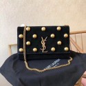 Fake Best SAINT LAURENT Kate crystal monogram velvet wallet-on-chain 364051 black JH08002zZ68