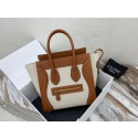 Fake CELINE MICRO LUGGAGE HANDBAG IN TEXTILE AND CALFSKIN 167793 TAN&WHITE JH05804tZ32