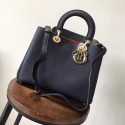 Fake Copy Dior Diorissimo Bag in Original Grainy Leather CD0678 navy blue & Gold-Tone Metal JH07485UW33