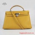 Fake Hermes Kelly 35cm Togo Leather Bag Yellow 6308 Silver Hardware JH01357Qo74