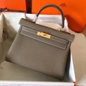 Fake Hermes original Togo leather kelly bag KL320 dark grey JH01387SY47