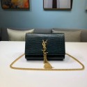 Fake SAINT LAURENT Kate croc-embossed leather shoulder bag 474366 Blackish green JH07913DK43