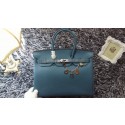 Hermes Birkin 35cm tote bag litchi leather H35 blue JH01701qT25