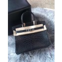 Hermes genuine 100% crocodile leather handmade birkin bag BK350 BLACK JH01399Ai60