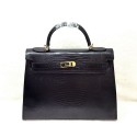 Hermes kelly 32cm lizard leather tote bag H32 black JH01675Op64