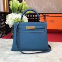 Hermes Kelly KY32 Tote Bag togo original Leather blue Gold hardware JH01638rt58