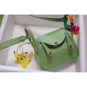 Hermes mini Lindy Togo Leather Bag LD19 green&Silver-Tone Metal JH01226eq83