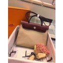 Hermes original canvas&calfskin leather herbag H45987 Cream with wine JH01598oN21