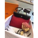 Hermes original canvas&calfskin leather herbag H45987 rose with black JH01591UZ79