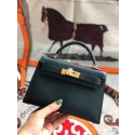 Hermes original mini Kelly chevre mysore K19CM Blackish green&Gold Metal JH01270Je99