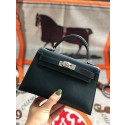 Hermes original mini Kelly chevre mysore K19CM Blackish green&silver Metal JH01269eW69