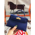 Hermes original mini Kelly chevre mysore K19CM blue&Gold Metal JH01276Nu37