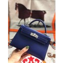 Hermes original mini Kelly chevre mysore K19CM blue&silver Metal JH01275aT90