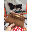 Hermes original mini Kelly chevre mysore K19CM brown&Gold Metal JH01268fN93