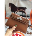 Hermes original mini Kelly chevre mysore K19CM brown&silver Metal JH01267NE93