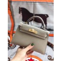 Hermes original mini Kelly chevre mysore K19CM light grey&Gold Metal JH01266Bt18