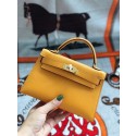 Hermes original mini Kelly chevre mysore K19CM Mango yellow&Gold Metal JH01274Fa12