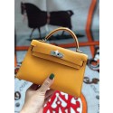 Hermes original mini Kelly chevre mysore K19CM Mango yellow&silver Metal JH01273sj48