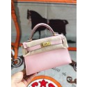 Hermes original mini Kelly chevre mysore K19CM pink&Gold Metal JH01284Hc46