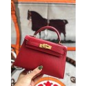 Hermes original mini Kelly chevre mysore K19CM red&Gold Metal JH01281QX19