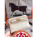 Hermes original mini Kelly chevre mysore K19CM white&Gold Metal JH01287NA21