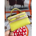 Hermes original mini Kelly chevre mysore K19CM yellow&Gold Metal JH01288JC57