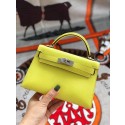 Hermes original mini Kelly chevre mysore K19CM yellow&silver Metal JH01279fY84